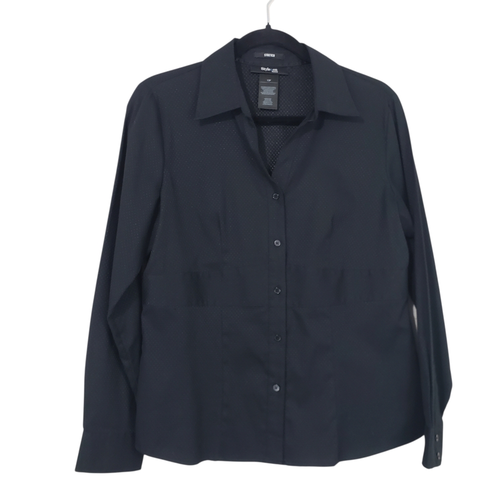 Style & Co. Black Button-Front Women's Blouse Size 12P